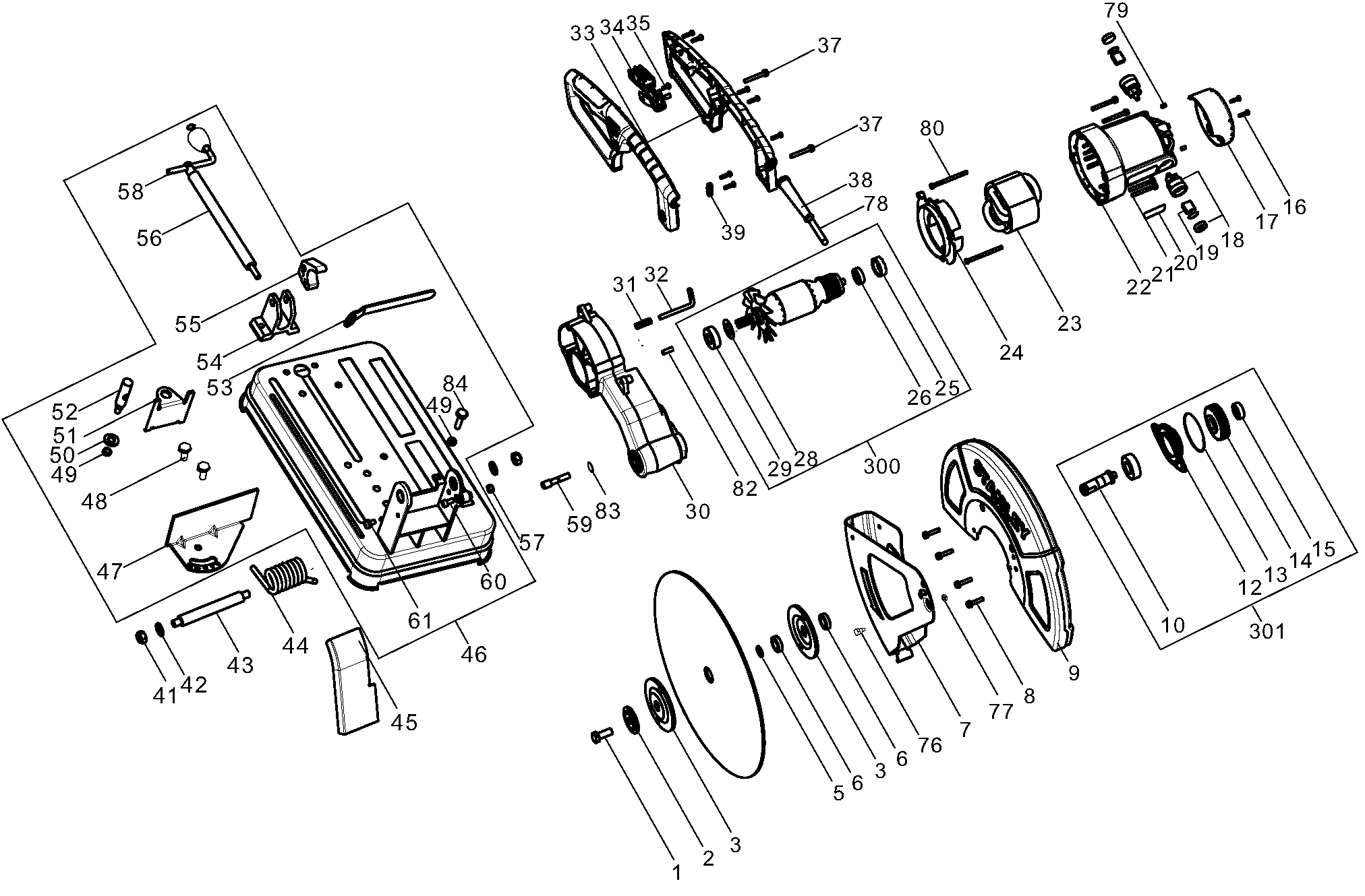 Default Diagram and Parts List for SSC22-B2C Type 1 Black and Decker Chop Saw